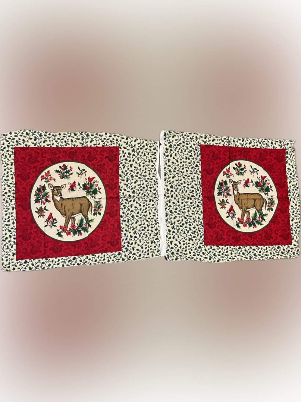 🔴Vintage New Holiday VIP Doe Pillow Top Panel Deer Appliqué Quilting Craft